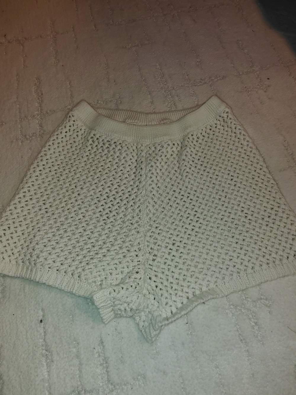 aerie Cream Knit Crochet High-Waist Shorts